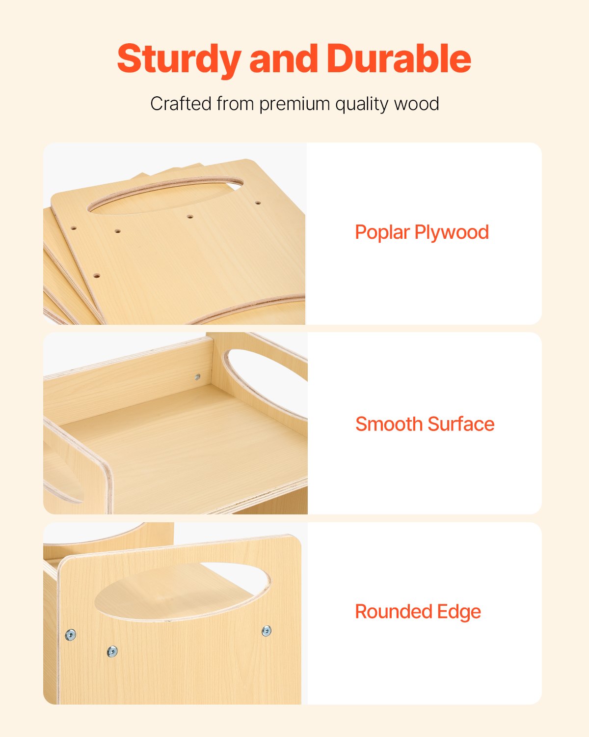 Poplar plywood weaning table with smooth surface and rounded edges