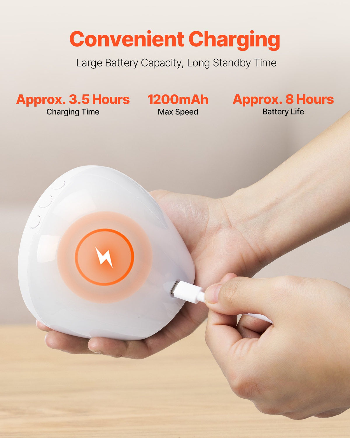 Rechargeable baby sound machine charging with a USB cable