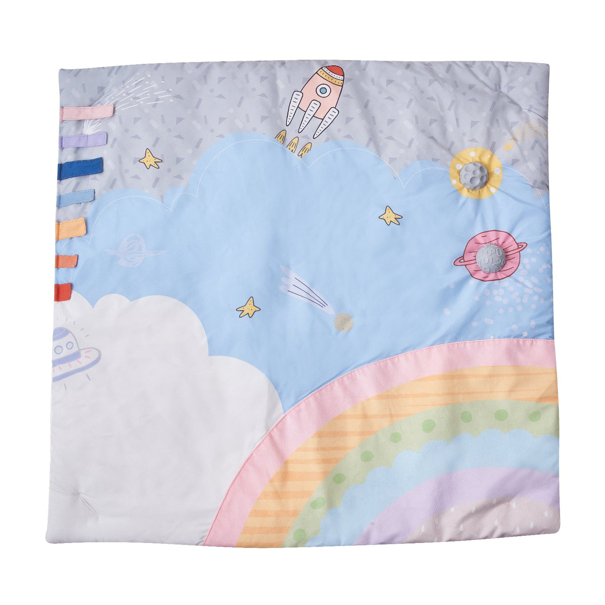 Padded baby play mat with rainbow and cloud design