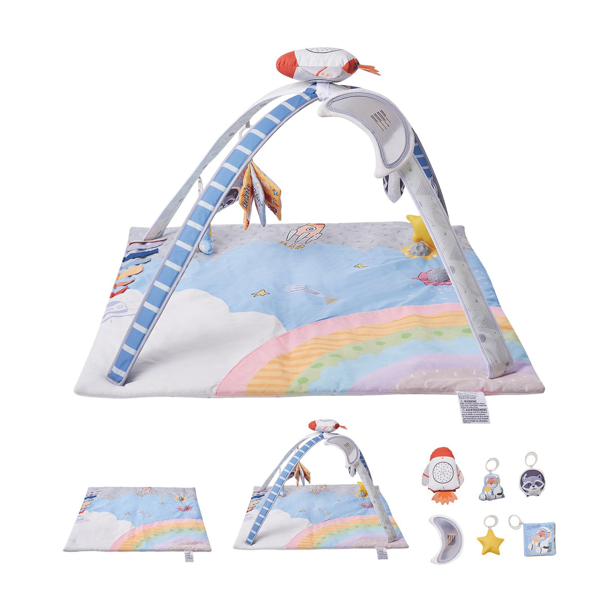 Baby play gym set with arches, rainbow mat and six hanging toys
