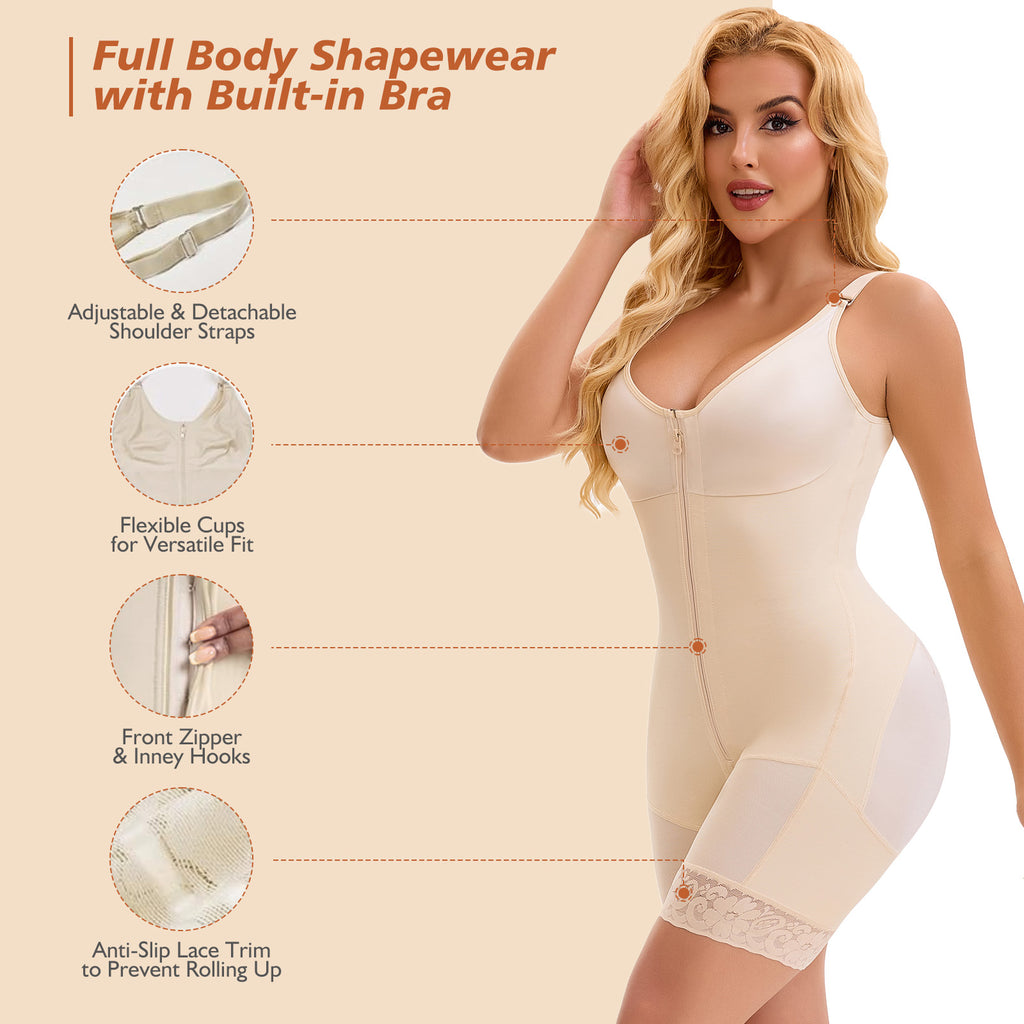 Postpartum faja front zipper and hook closure